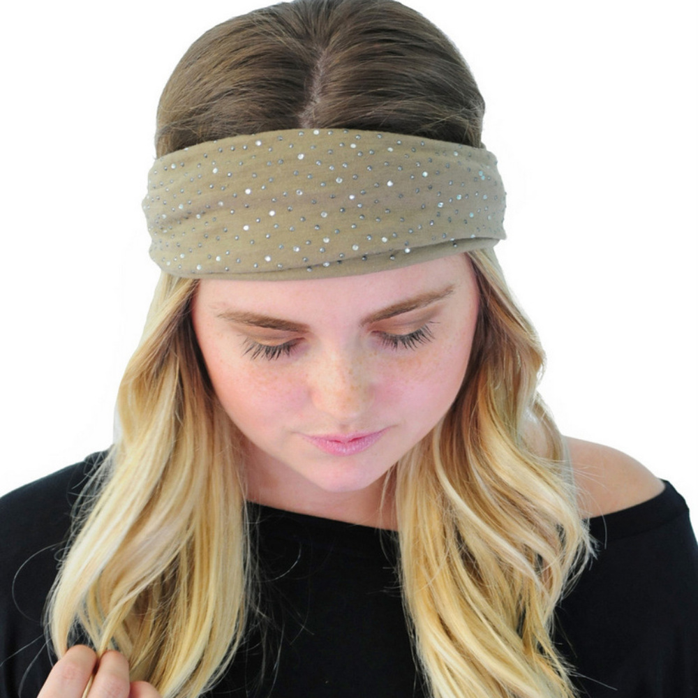 3 Cocoa Mocha Grey Rhinestone Gym Headwraps - Picture 6 of 8